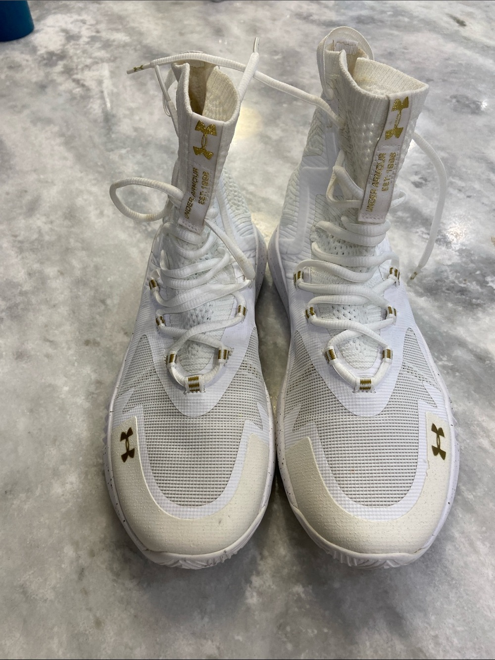 Under Armour White and Gold High-Top Athletic Sneakers